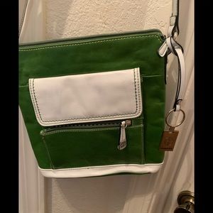 Giani Bernini green and white leather bag